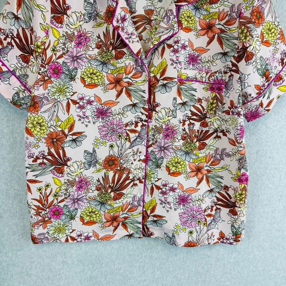 Cynthia Rowley Sleepwear Large 2 Piece Pajama Set Short Sleeve Floral Pink